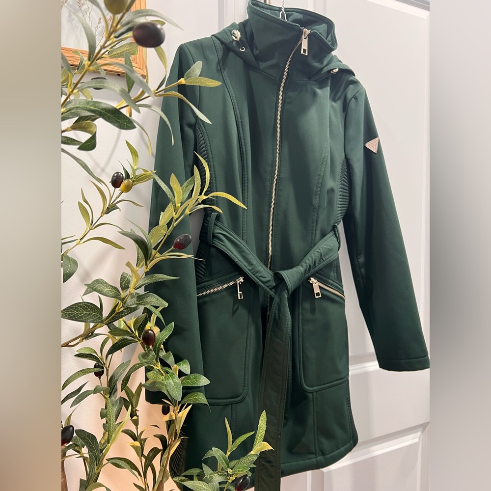 Guess Forest Green Hooded Trench Coat with Belt